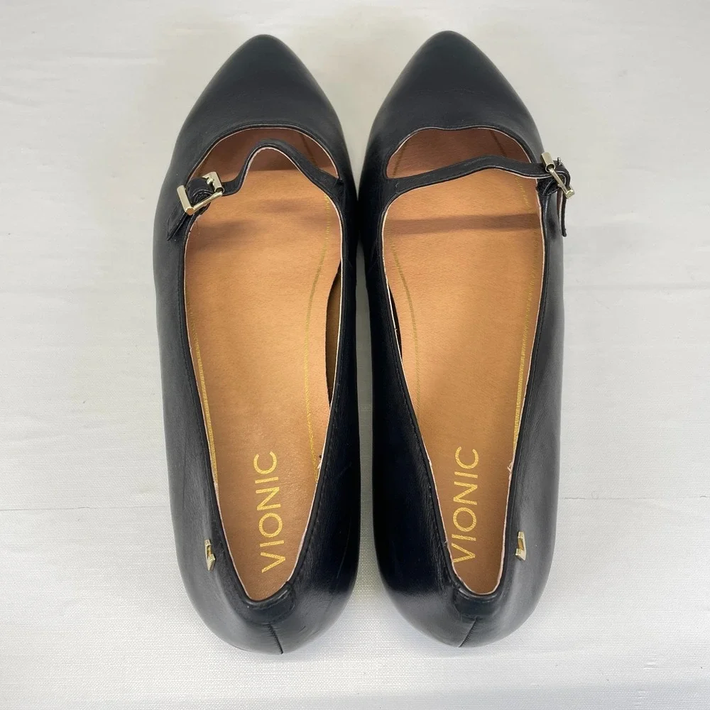 Vionic Delilah Mary Jane Shoes Womens Size 9.5 Black Leather Buckle Strap Flats